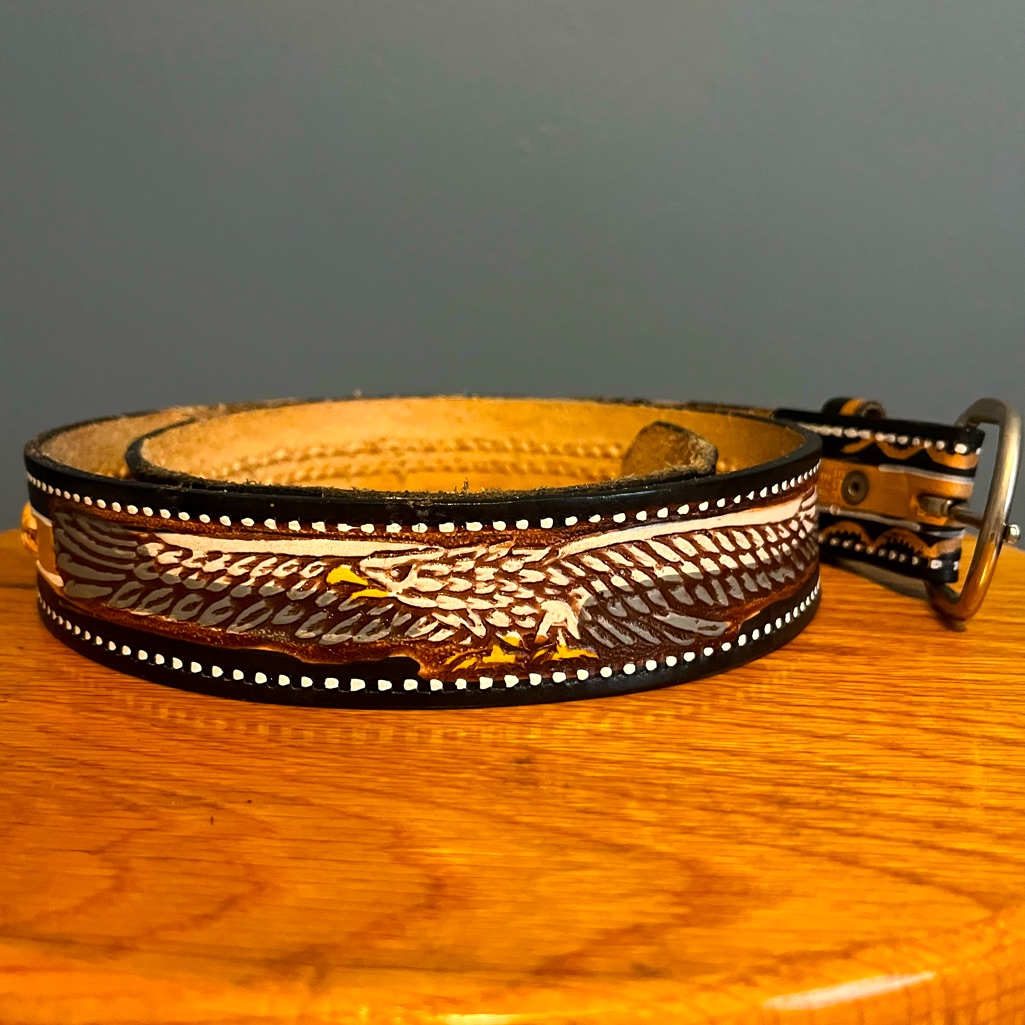 Vintage Eagle Design Tooled Leather Handmade In Mexico Western Belt